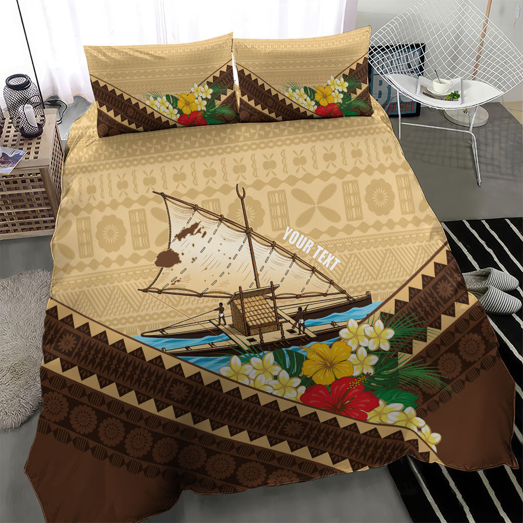 Personalised Bula Vinaka Fiji Drua Bedding Set Fijian Traditional Canoe Tapa Cloth Beige LT14 - Polynesian Pride