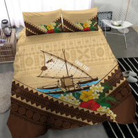 Personalised Bula Vinaka Fiji Drua Bedding Set Fijian Traditional Canoe Tapa Cloth Beige LT14 - Polynesian Pride