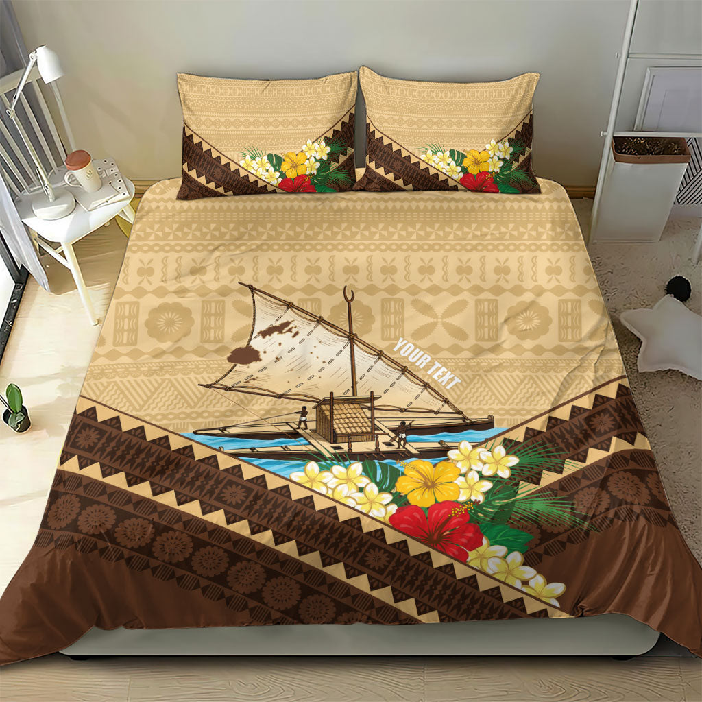 Personalised Bula Vinaka Fiji Drua Bedding Set Fijian Traditional Canoe Tapa Cloth Beige LT14 - Polynesian Pride