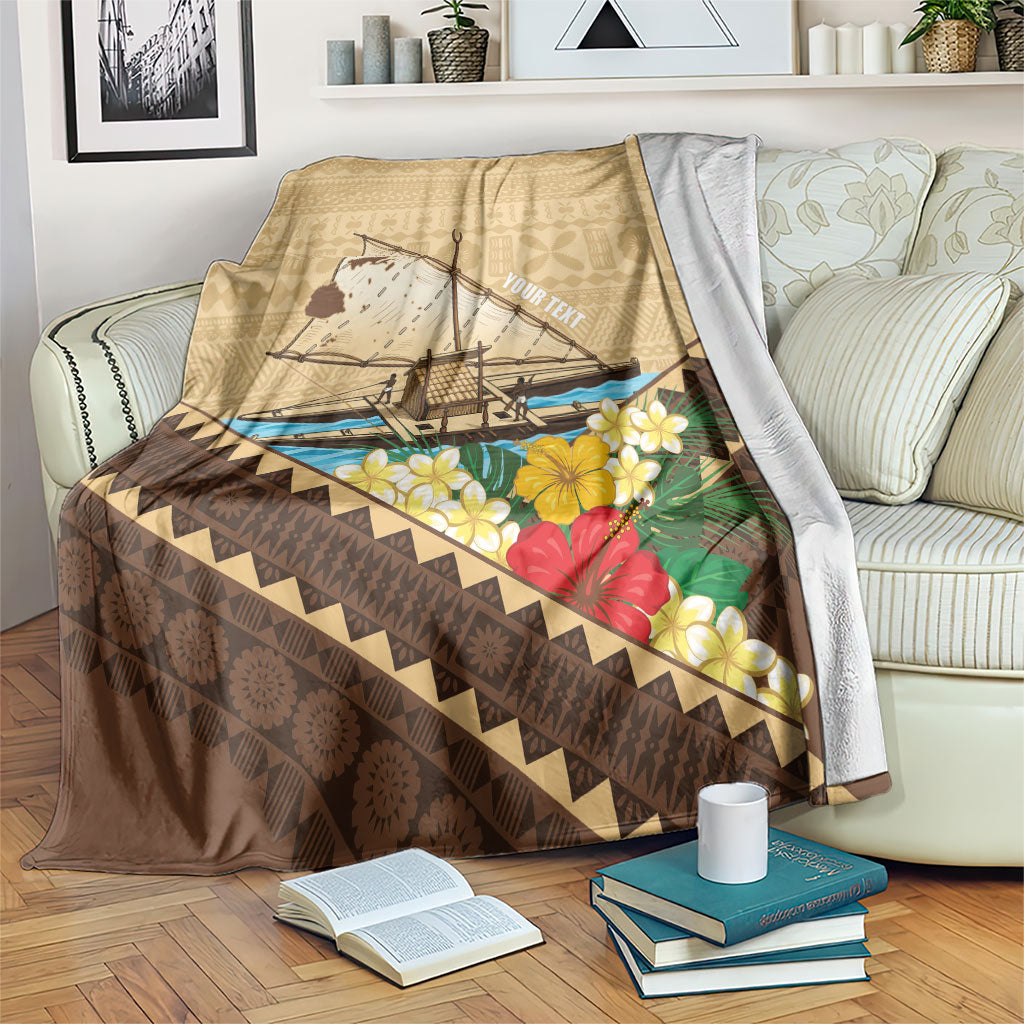 Personalised Bula Vinaka Fiji Drua Blanket Fijian Traditional Canoe Tapa Cloth Beige LT14 Beige - Polynesian Pride