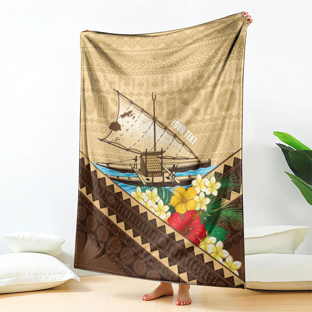 Personalised Bula Vinaka Fiji Drua Blanket Fijian Traditional Canoe Tapa Cloth Beige LT14 - Polynesian Pride