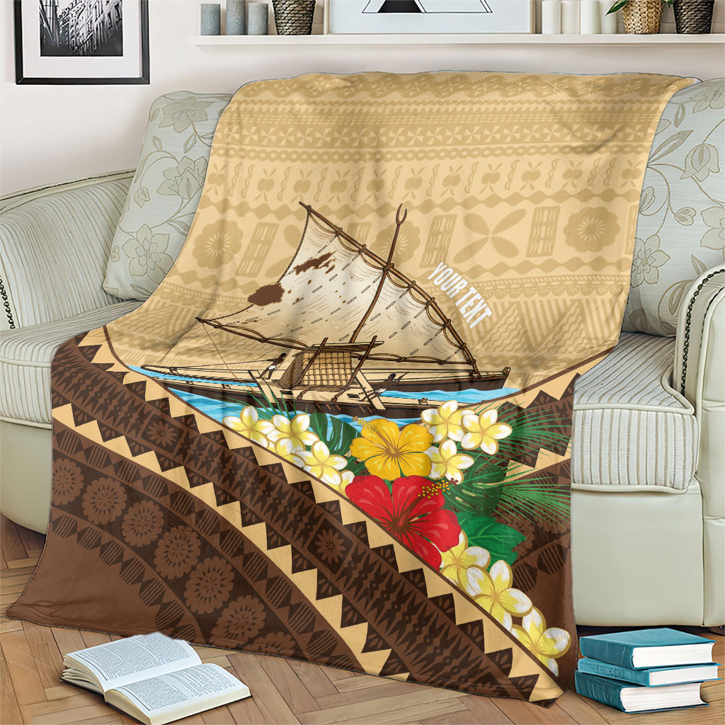 Personalised Bula Vinaka Fiji Drua Blanket Fijian Traditional Canoe Tapa Cloth Beige LT14 - Polynesian Pride