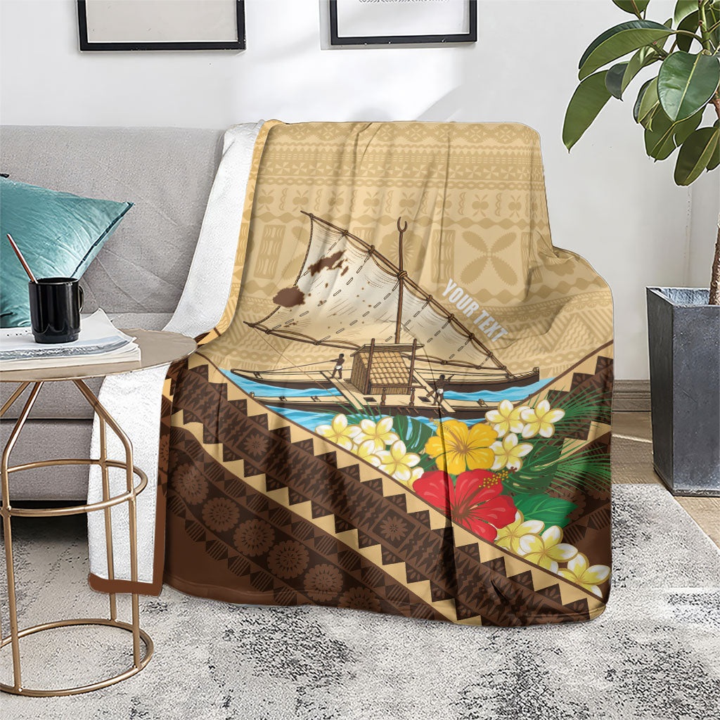 Personalised Bula Vinaka Fiji Drua Blanket Fijian Traditional Canoe Tapa Cloth Beige LT14 - Polynesian Pride