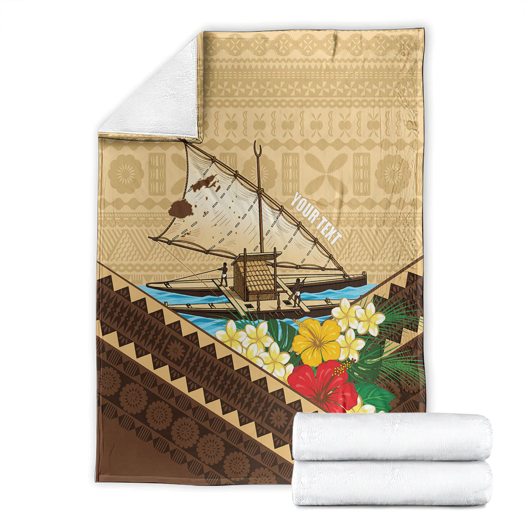 Personalised Bula Vinaka Fiji Drua Blanket Fijian Traditional Canoe Tapa Cloth Beige LT14 - Polynesian Pride