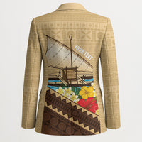 Personalised Bula Vinaka Fiji Drua Blazer Fijian Traditional Canoe Tapa Cloth Beige LT14 - Polynesian Pride