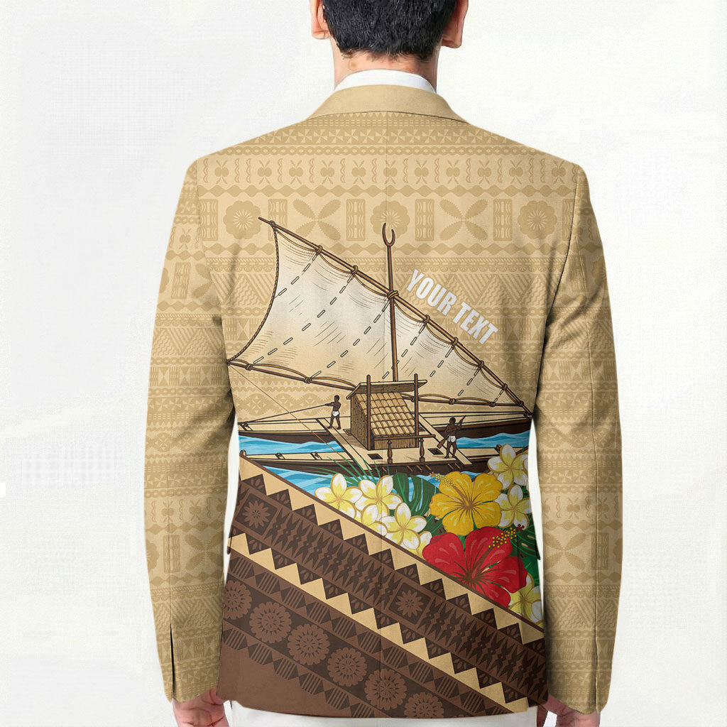 Personalised Bula Vinaka Fiji Drua Blazer Fijian Traditional Canoe Tapa Cloth Beige LT14 - Polynesian Pride