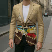 Personalised Bula Vinaka Fiji Drua Blazer Fijian Traditional Canoe Tapa Cloth Beige LT14 - Polynesian Pride