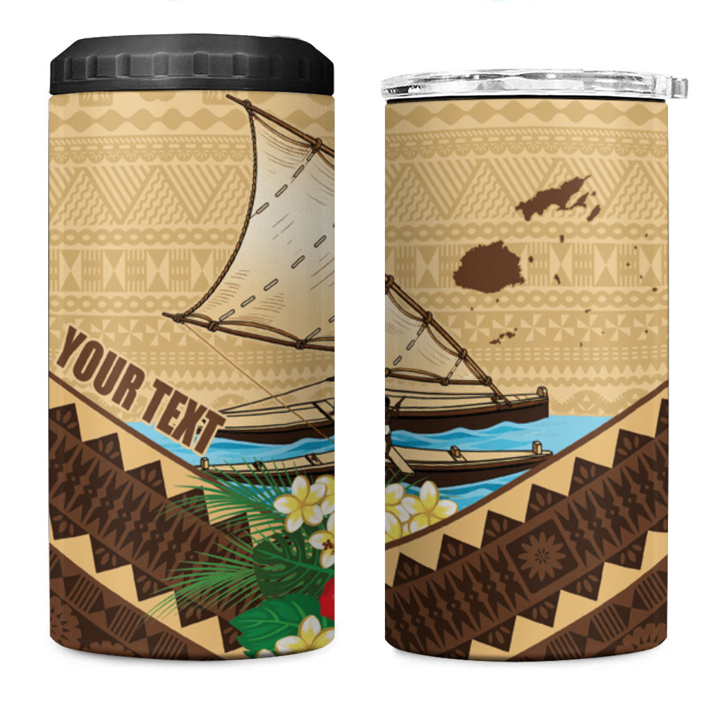 Personalised Bula Vinaka Fiji Drua 4 in 1 Can Cooler Tumbler Fijian Traditional Canoe Tapa Cloth Beige LT14 One Size: 16 oz Beige - Polynesian Pride
