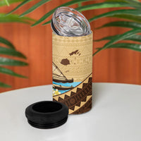 Personalised Bula Vinaka Fiji Drua 4 in 1 Can Cooler Tumbler Fijian Traditional Canoe Tapa Cloth Beige LT14 - Polynesian Pride