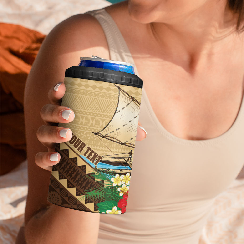 Personalised Bula Vinaka Fiji Drua 4 in 1 Can Cooler Tumbler Fijian Traditional Canoe Tapa Cloth Beige LT14 - Polynesian Pride