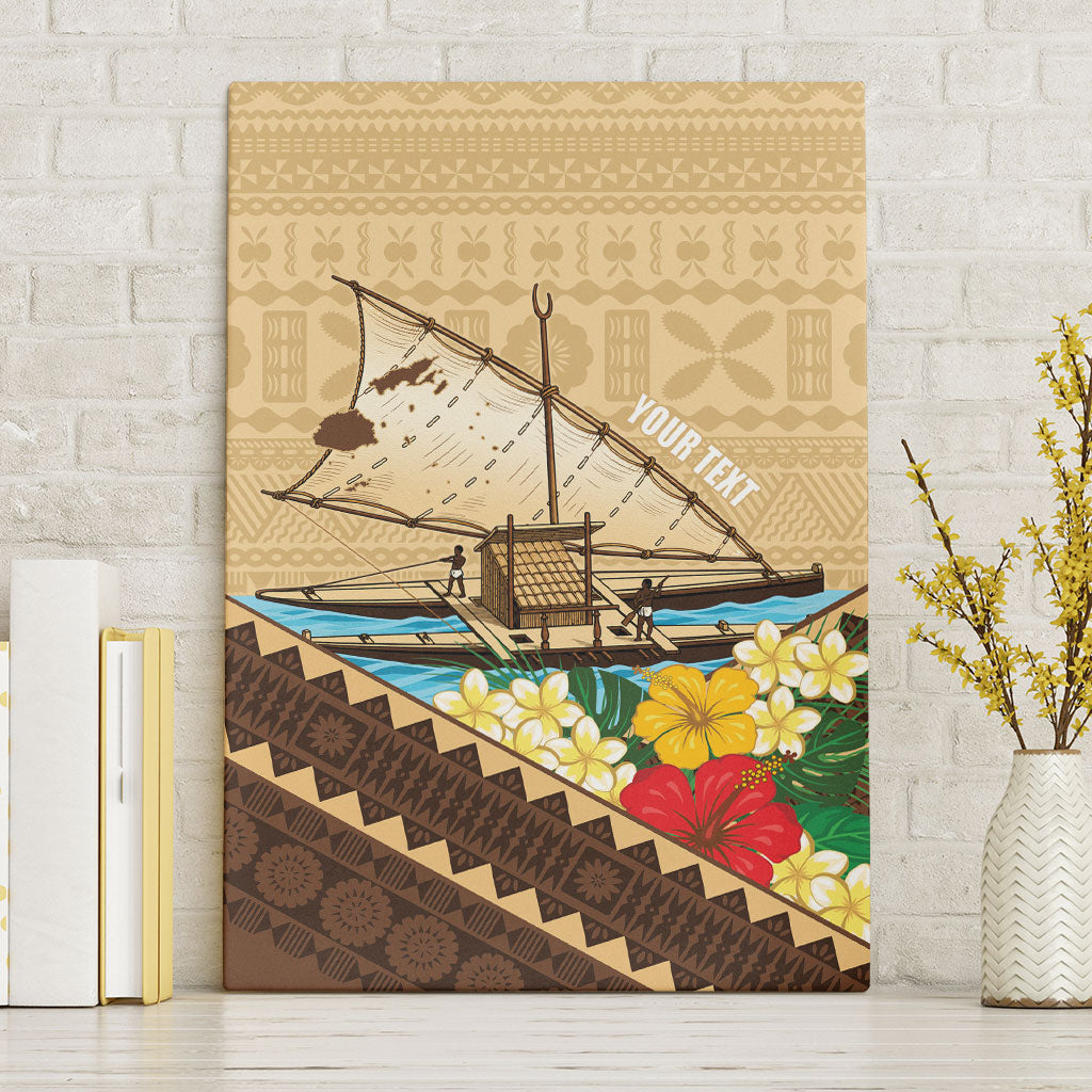 Personalised Bula Vinaka Fiji Drua Canvas Wall Art Fijian Traditional Canoe Tapa Cloth Beige LT14 Without Frame Beige - Polynesian Pride