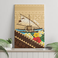 Personalised Bula Vinaka Fiji Drua Canvas Wall Art Fijian Traditional Canoe Tapa Cloth Beige LT14 - Polynesian Pride