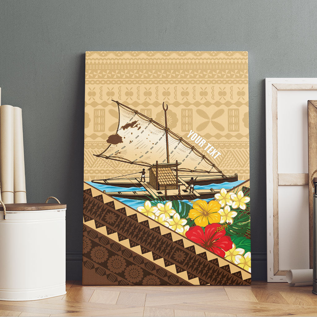 Personalised Bula Vinaka Fiji Drua Canvas Wall Art Fijian Traditional Canoe Tapa Cloth Beige LT14 - Polynesian Pride