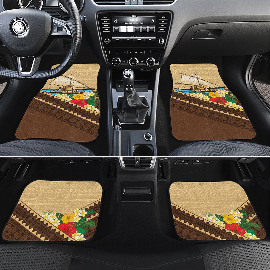 Personalised Bula Vinaka Fiji Drua Car Mats Fijian Traditional Canoe Tapa Cloth Beige LT14 Set 4pcs Beige - Polynesian Pride