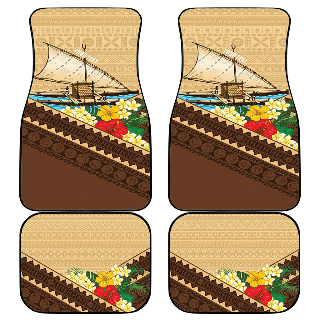 Personalised Bula Vinaka Fiji Drua Car Mats Fijian Traditional Canoe Tapa Cloth Beige LT14 - Polynesian Pride