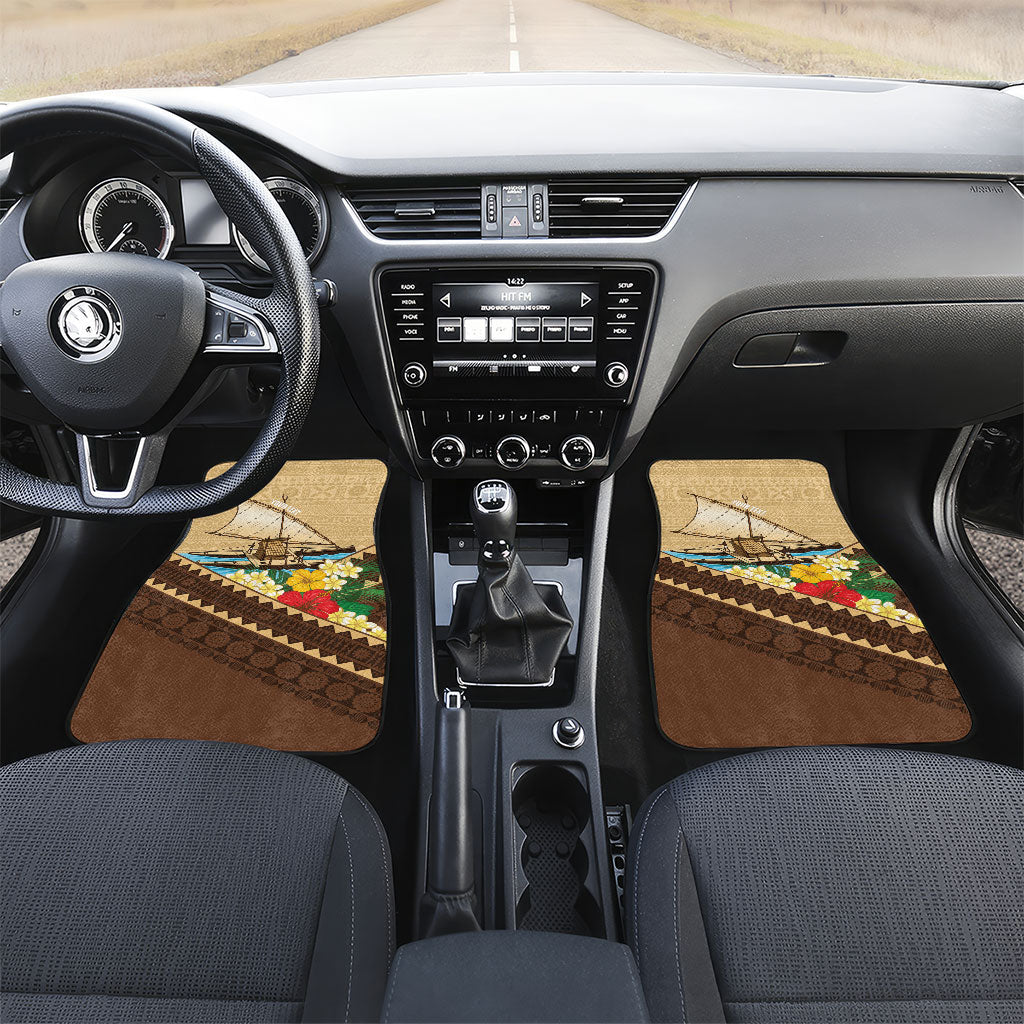 Personalised Bula Vinaka Fiji Drua Car Mats Fijian Traditional Canoe Tapa Cloth Beige LT14 Set 2pcs - Front Beige - Polynesian Pride