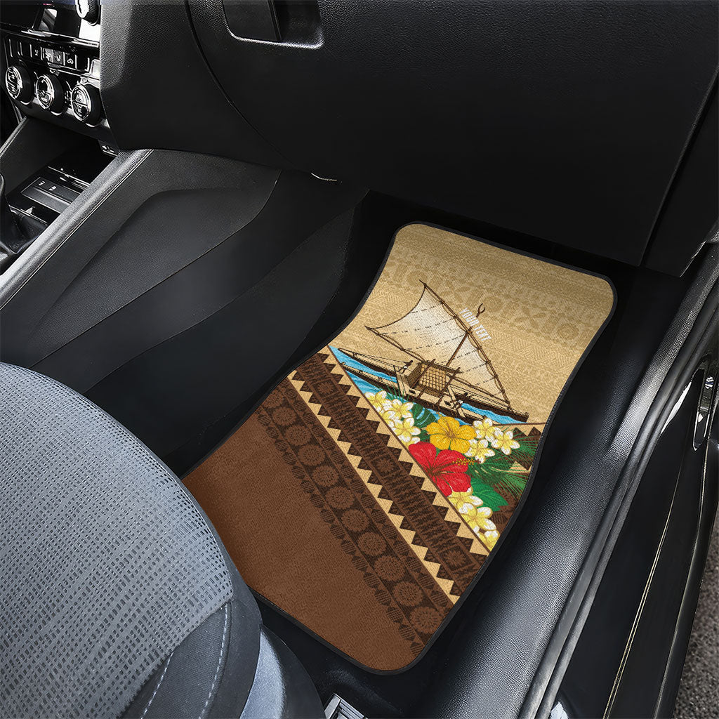 Personalised Bula Vinaka Fiji Drua Car Mats Fijian Traditional Canoe Tapa Cloth Beige LT14 - Polynesian Pride