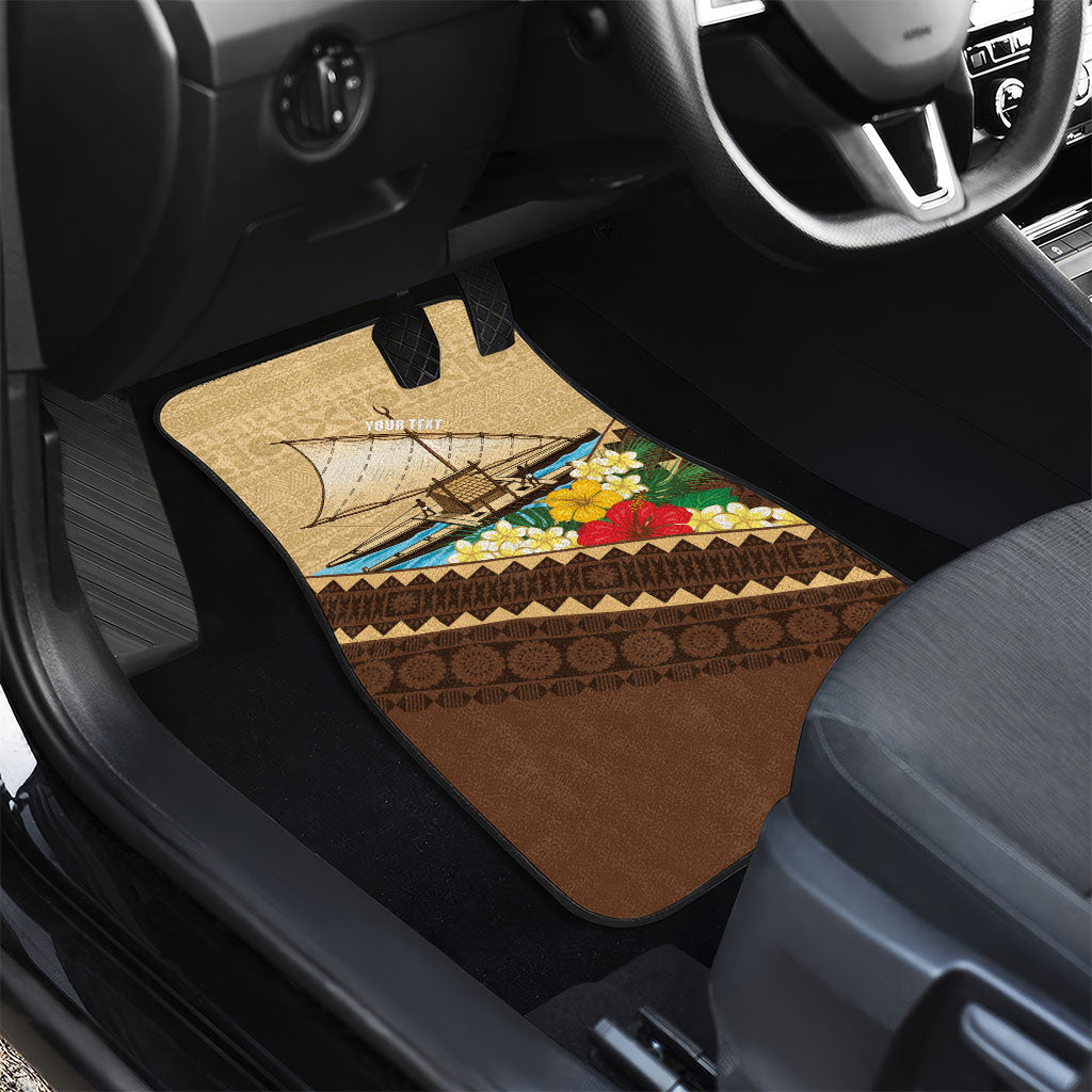 Personalised Bula Vinaka Fiji Drua Car Mats Fijian Traditional Canoe Tapa Cloth Beige LT14 - Polynesian Pride