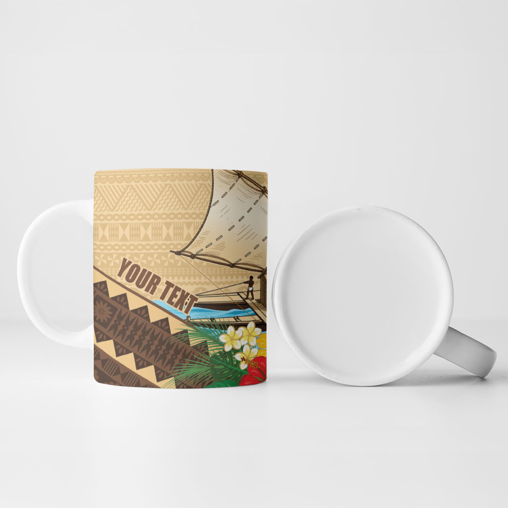 Personalised Bula Vinaka Fiji Drua Ceramic Mug Fijian Traditional Canoe Tapa Cloth Beige LT14 - Polynesian Pride