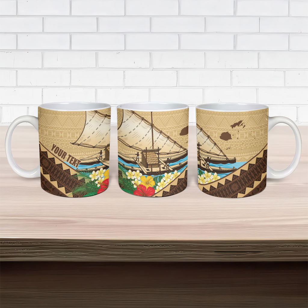 Personalised Bula Vinaka Fiji Drua Ceramic Mug Fijian Traditional Canoe Tapa Cloth Beige LT14 - Polynesian Pride