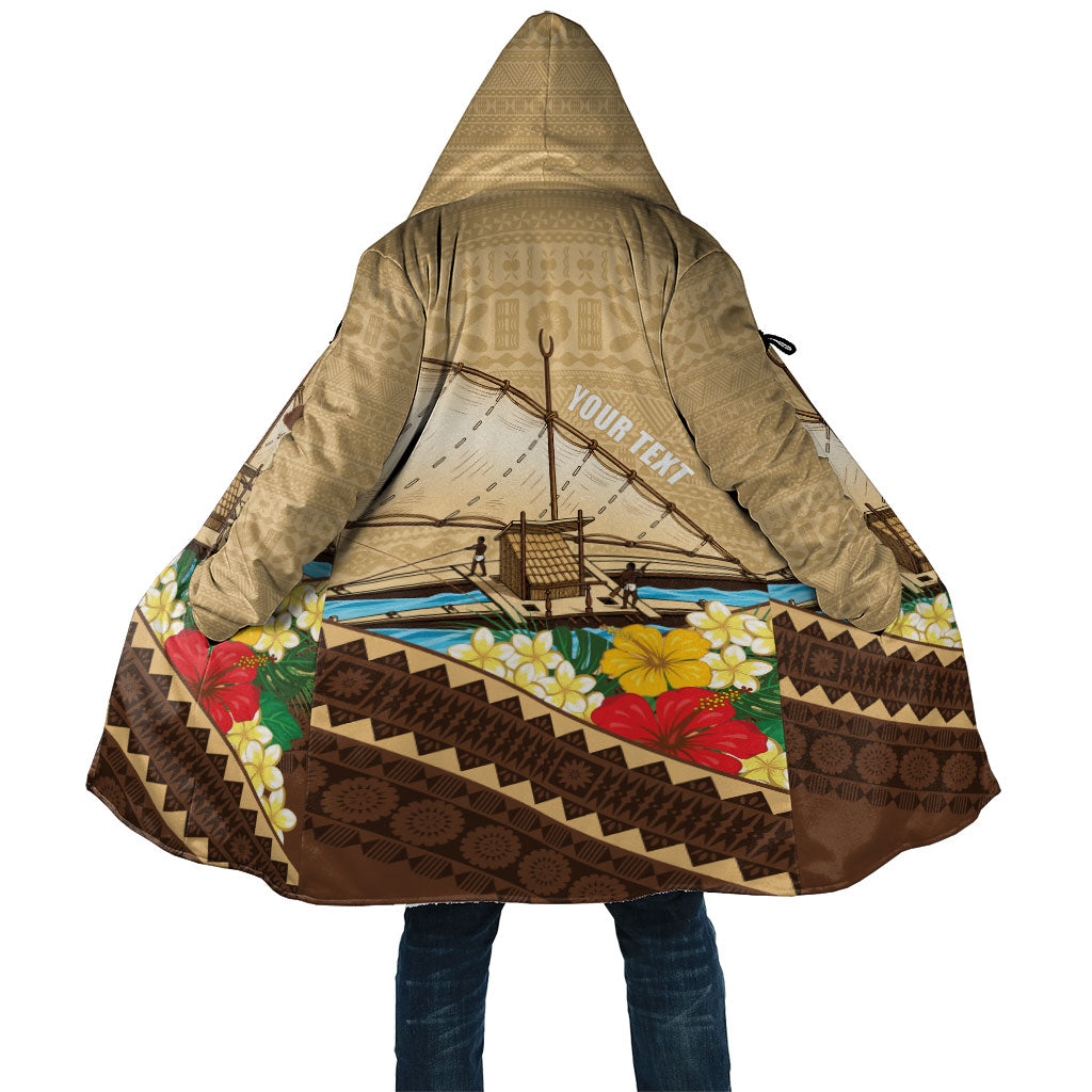 Personalised Bula Vinaka Fiji Drua Cloak Fijian Traditional Canoe Tapa Cloth Beige LT14 Unisex Beige - Polynesian Pride