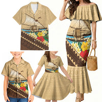 Personalised Bula Vinaka Fiji Drua Family Matching Mermaid Dress and Hawaiian Shirt Fijian Traditional Canoe Tapa Cloth Beige LT14 - Polynesian Pride