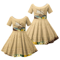 Personalised Bula Vinaka Fiji Drua Family Matching Mermaid Dress and Hawaiian Shirt Fijian Traditional Canoe Tapa Cloth Beige LT14 Daughter's Dress Beige - Polynesian Pride