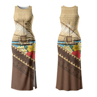 Personalised Bula Vinaka Fiji Drua Family Matching Tank Maxi Dress and Hawaiian Shirt Fijian Traditional Canoe Tapa Cloth Beige LT14 Mom's Dress Beige - Polynesian Pride