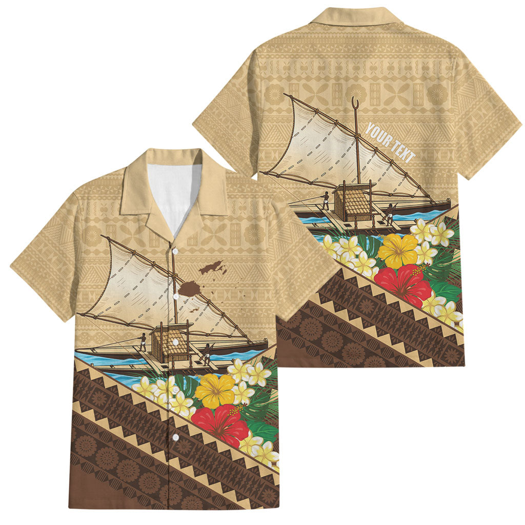 Personalised Bula Vinaka Fiji Drua Family Matching Tank Maxi Dress and Hawaiian Shirt Fijian Traditional Canoe Tapa Cloth Beige LT14 Dad's Shirt - Short Sleeve Beige - Polynesian Pride