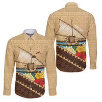 Personalised Bula Vinaka Fiji Drua Family Matching Tank Maxi Dress and Hawaiian Shirt Fijian Traditional Canoe Tapa Cloth Beige LT14 Dad's Shirt - Long Sleeve Beige - Polynesian Pride