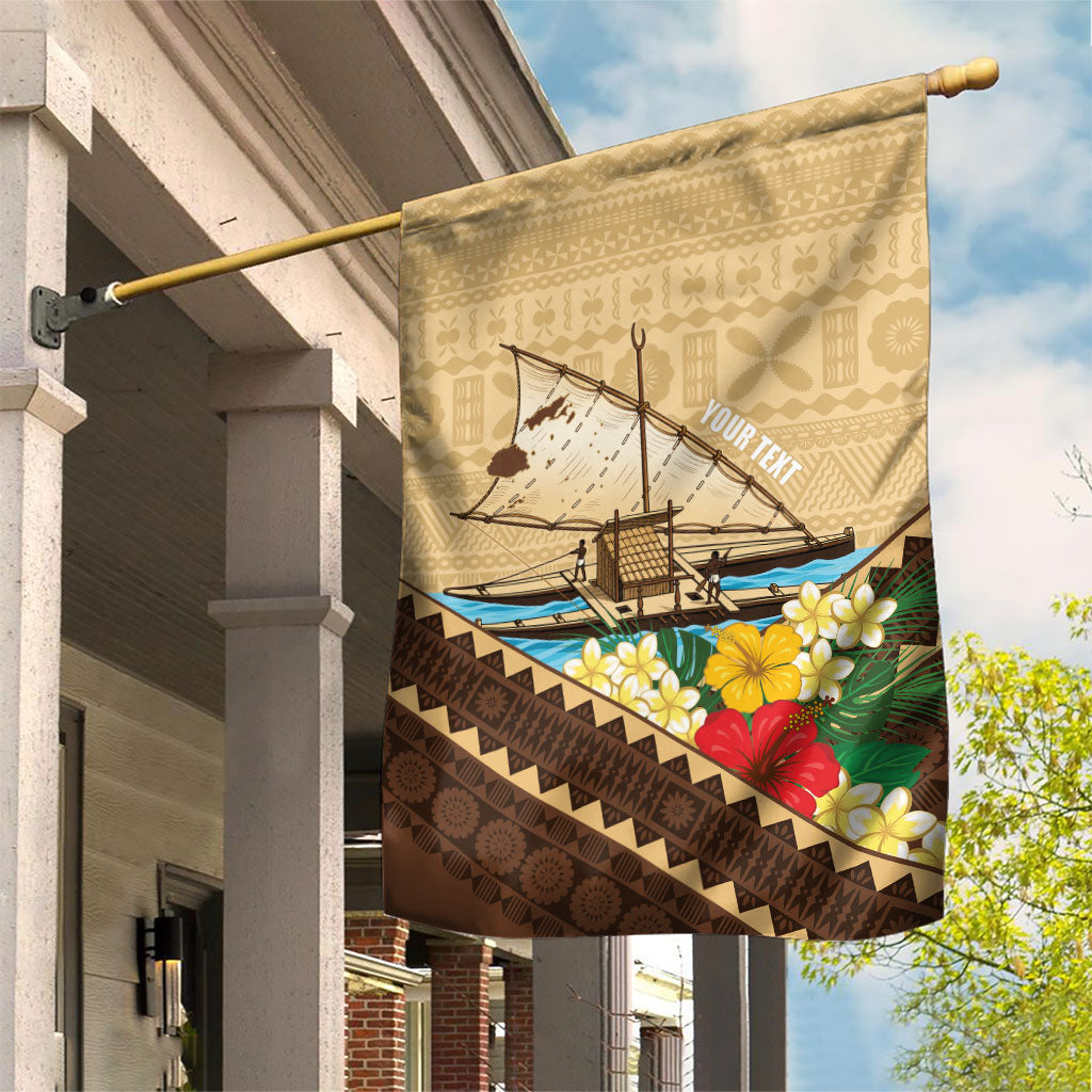 Personalised Bula Vinaka Fiji Drua Garden Flag Fijian Traditional Canoe Tapa Cloth Beige LT14 House Flag Beige - Polynesian Pride