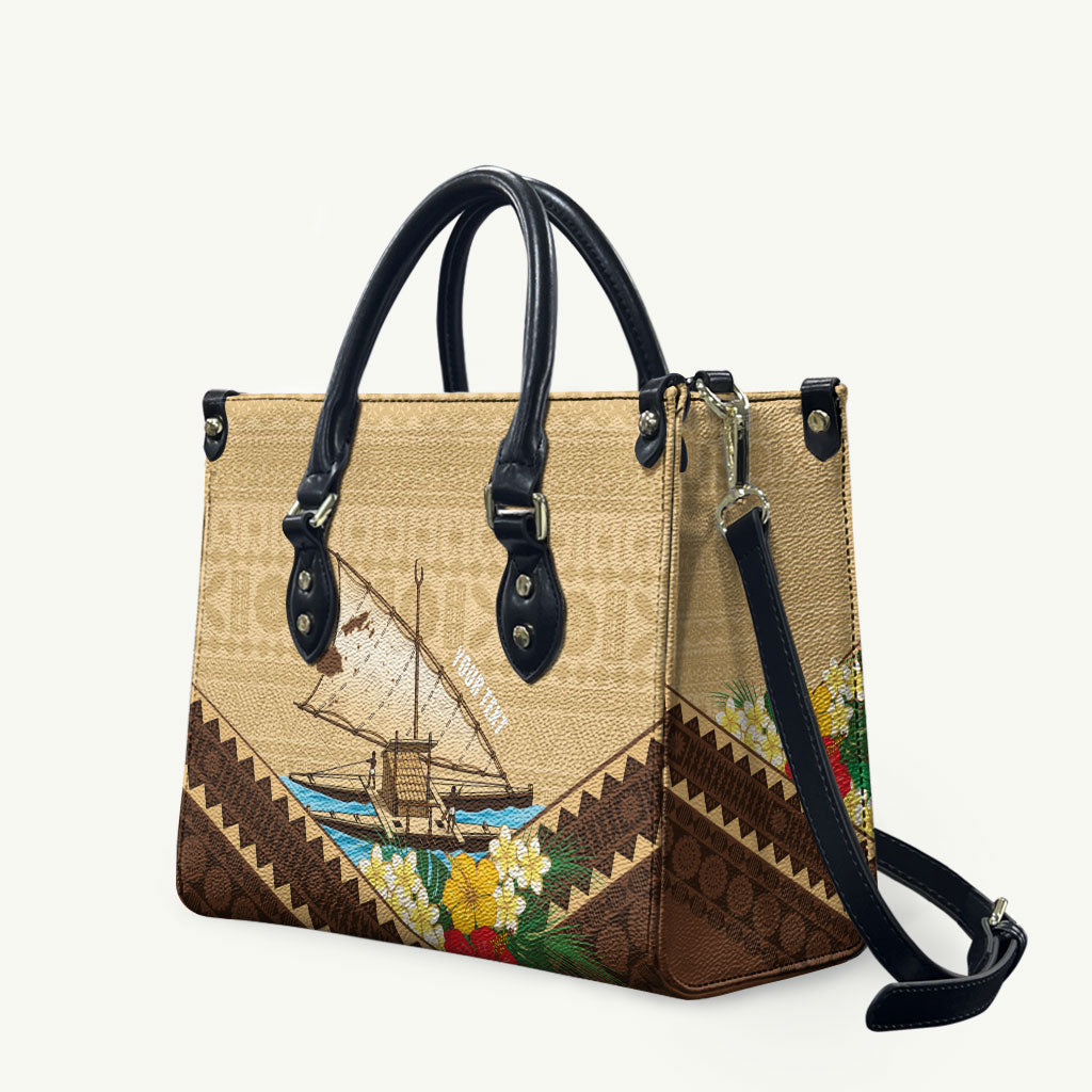 Personalised Bula Vinaka Fiji Drua Leather Bag Fijian Traditional Canoe Tapa Cloth Beige LT14 Beige - Polynesian Pride