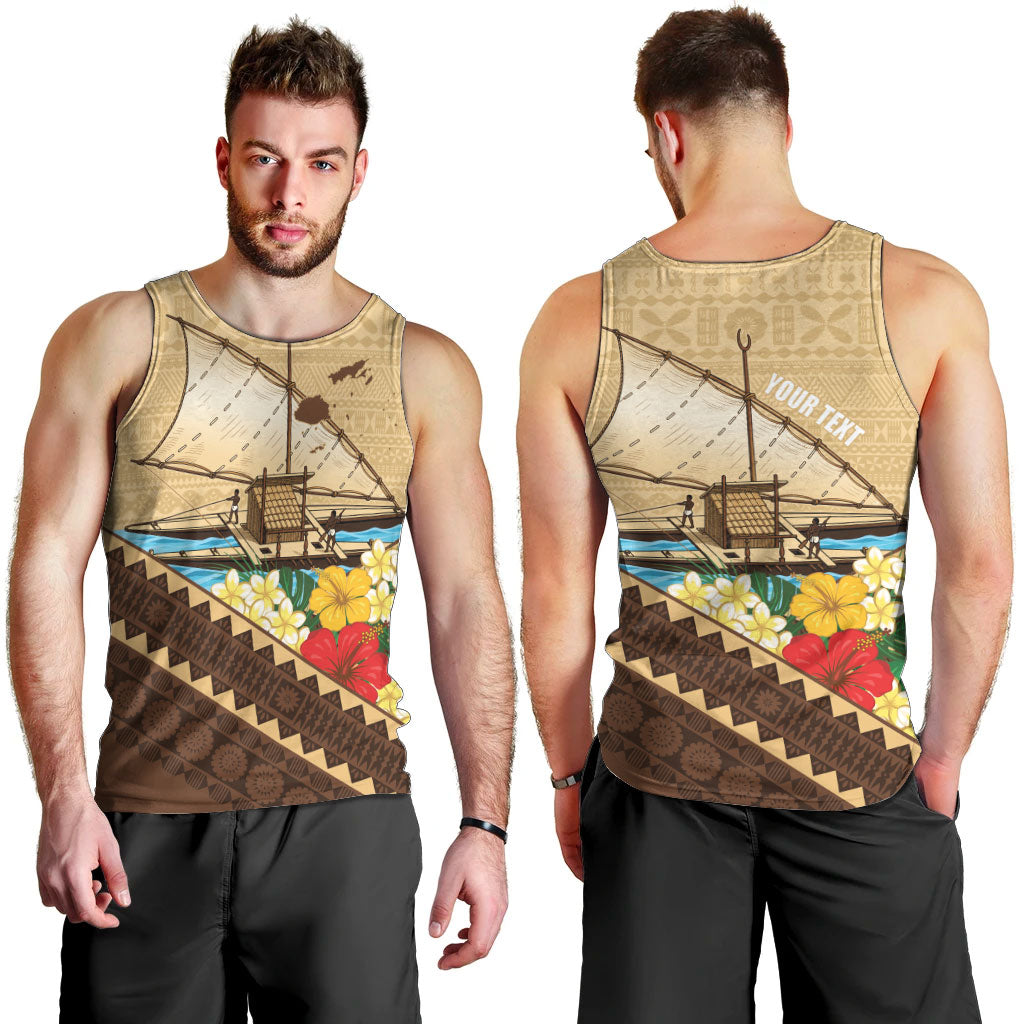 Personalised Bula Vinaka Fiji Drua Men Tank Top Fijian Traditional Canoe Tapa Cloth Beige LT14 - Polynesian Pride