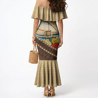 Personalised Bula Vinaka Fiji Drua Mermaid Dress Fijian Traditional Canoe Tapa Cloth Beige LT14 - Polynesian Pride