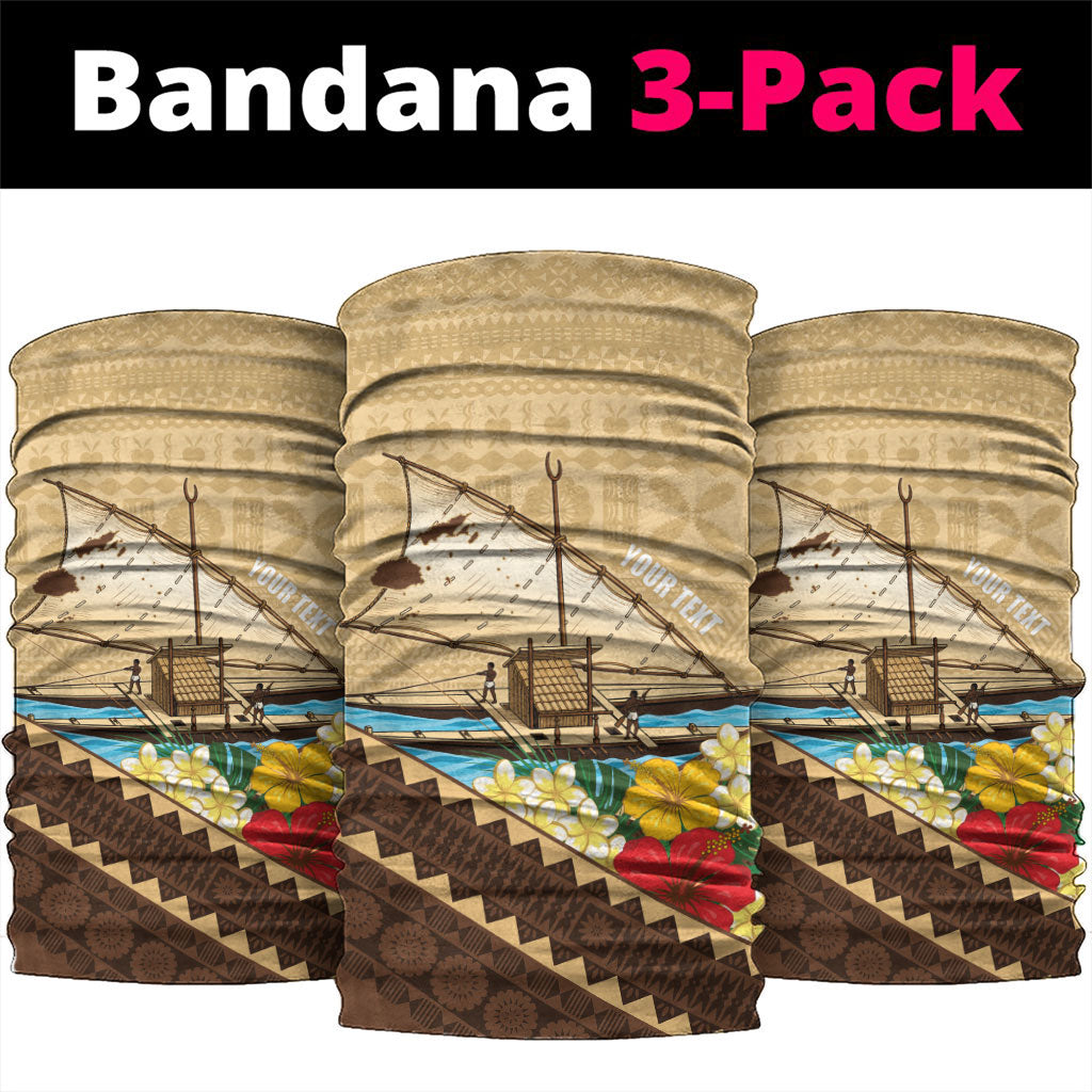 Personalised Bula Vinaka Fiji Drua Neck Gaiter Fijian Traditional Canoe Tapa Cloth Beige LT14 package One Size: 25*50cm Beige - Polynesian Pride