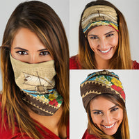 Personalised Bula Vinaka Fiji Drua Neck Gaiter Fijian Traditional Canoe Tapa Cloth Beige LT14 - Polynesian Pride