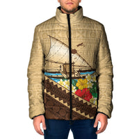 Personalised Bula Vinaka Fiji Drua Padded Jacket Fijian Traditional Canoe Tapa Cloth Beige LT14 Men Beige - Polynesian Pride