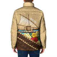 Personalised Bula Vinaka Fiji Drua Padded Jacket Fijian Traditional Canoe Tapa Cloth Beige LT14 - Polynesian Pride