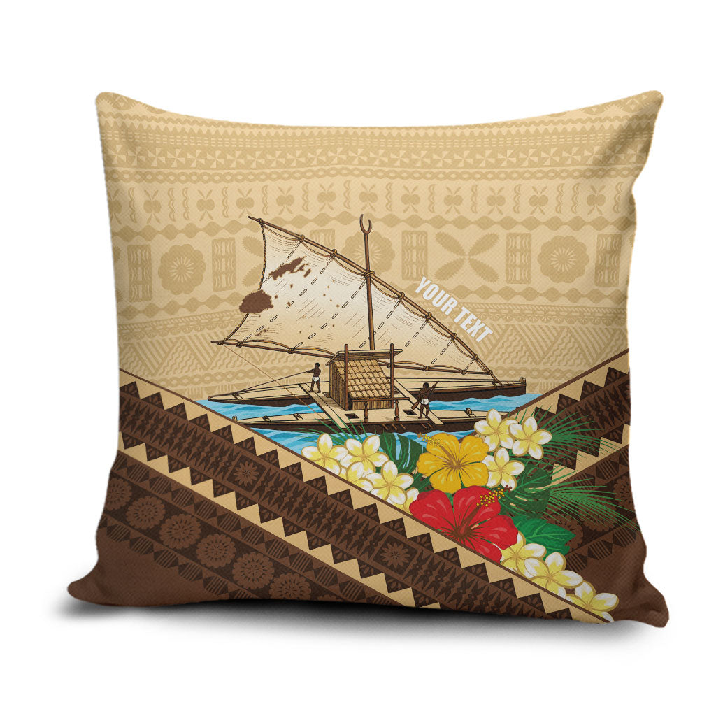 Personalised Bula Vinaka Fiji Drua Pillow Cover Fijian Traditional Canoe Tapa Cloth Beige LT14 Beige - Polynesian Pride