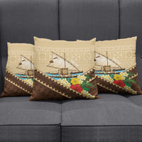 Personalised Bula Vinaka Fiji Drua Pillow Cover Fijian Traditional Canoe Tapa Cloth Beige LT14 - Polynesian Pride