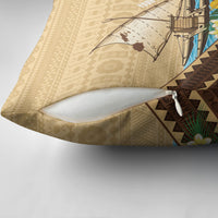 Personalised Bula Vinaka Fiji Drua Pillow Cover Fijian Traditional Canoe Tapa Cloth Beige LT14 - Polynesian Pride