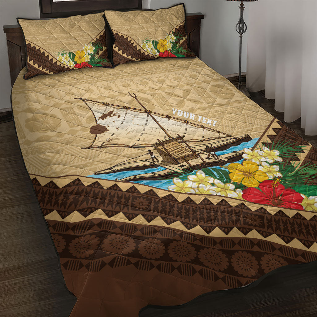 Personalised Bula Vinaka Fiji Drua Quilt Bed Set Fijian Traditional Canoe Tapa Cloth Beige LT14 Beige - Polynesian Pride