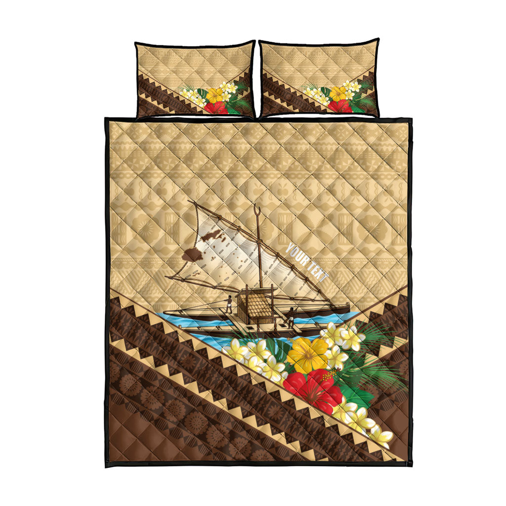 Personalised Bula Vinaka Fiji Drua Quilt Bed Set Fijian Traditional Canoe Tapa Cloth Beige LT14 - Polynesian Pride