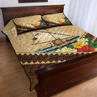 Personalised Bula Vinaka Fiji Drua Quilt Bed Set Fijian Traditional Canoe Tapa Cloth Beige LT14 - Polynesian Pride