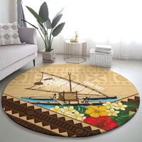 Personalised Bula Vinaka Fiji Drua Round Carpet Fijian Traditional Canoe Tapa Cloth Beige LT14 - Polynesian Pride