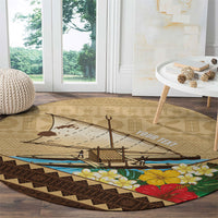 Personalised Bula Vinaka Fiji Drua Round Carpet Fijian Traditional Canoe Tapa Cloth Beige LT14 - Polynesian Pride