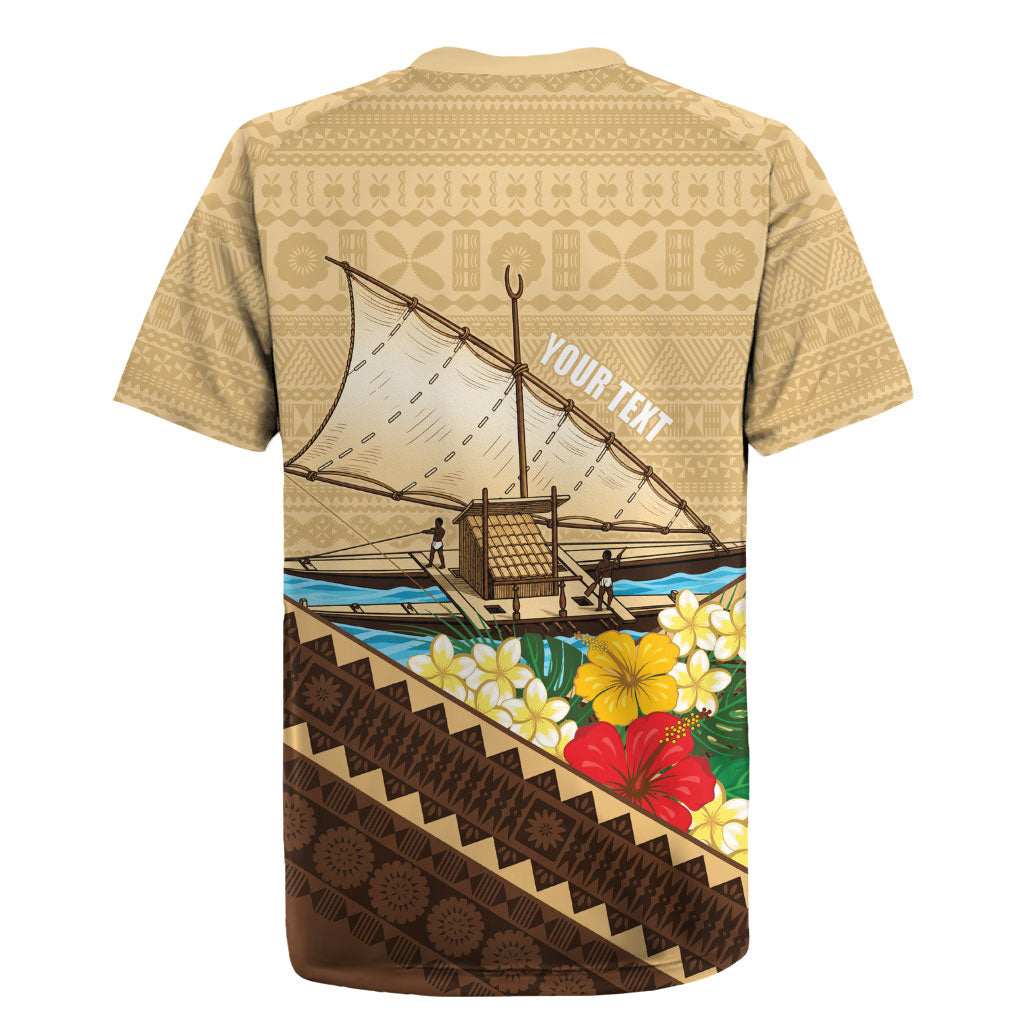 Personalised Bula Vinaka Fiji Drua Rugby Jersey Fijian Traditional Canoe Tapa Cloth Beige LT14 - Polynesian Pride