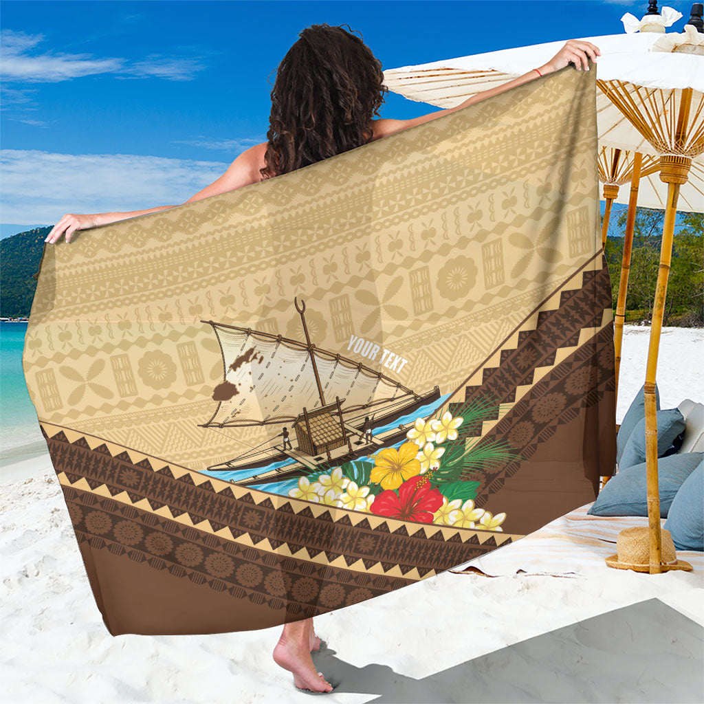 Personalised Bula Vinaka Fiji Drua Sarong Fijian Traditional Canoe Tapa Cloth Beige LT14 One Size 44 x 66 inches Beige - Polynesian Pride