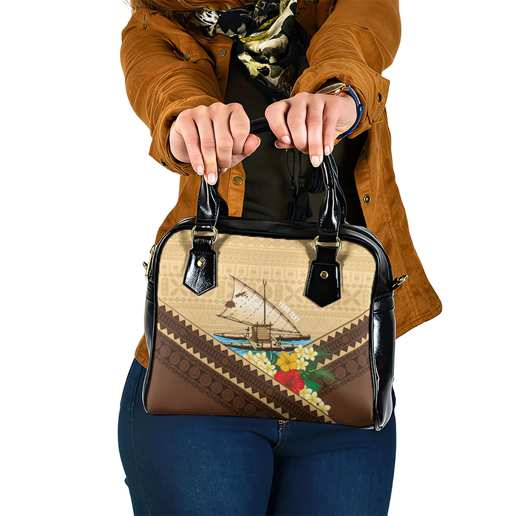 Personalised Bula Vinaka Fiji Drua Shoulder Handbag Fijian Traditional Canoe Tapa Cloth Beige LT14 One Size Beige - Polynesian Pride