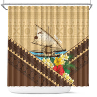 Personalised Bula Vinaka Fiji Drua Shower Curtain Fijian Traditional Canoe Tapa Cloth Beige LT14 Beige - Polynesian Pride